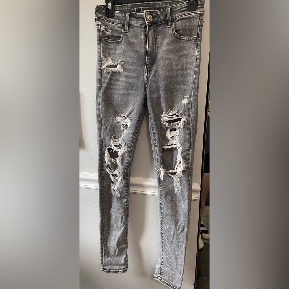 American Eagle Outfitters Gray Skinny Distressed Jeans